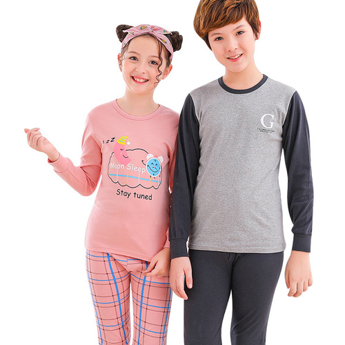Children's underwear set, 100% cotton, medium and large children's students, children's autumn clothes and long trousers, teenagers' home base two-piece set