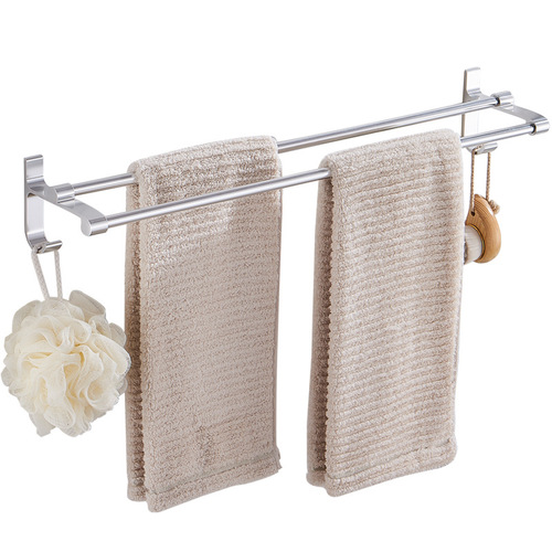 Manufacturer's towel rack punch-free bathroom space aluminum bathroom towel drying rod double rod hanger bathroom hardware pendant