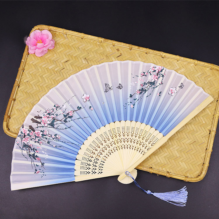 Fuente de la fábrica de bambú estilo chino ventilador plegable estilo japonés ventilador de bambú danza ventilador sonrisa ventilador al por mayor