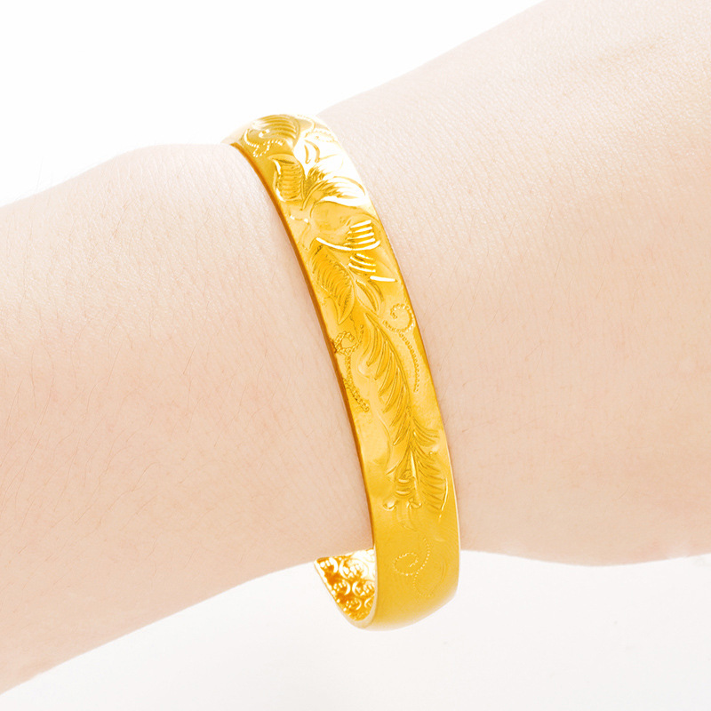 10mm abierto chapado 999 oro Fu pulsera fábrica directa arena oro pulsera madre retro flor pulsera