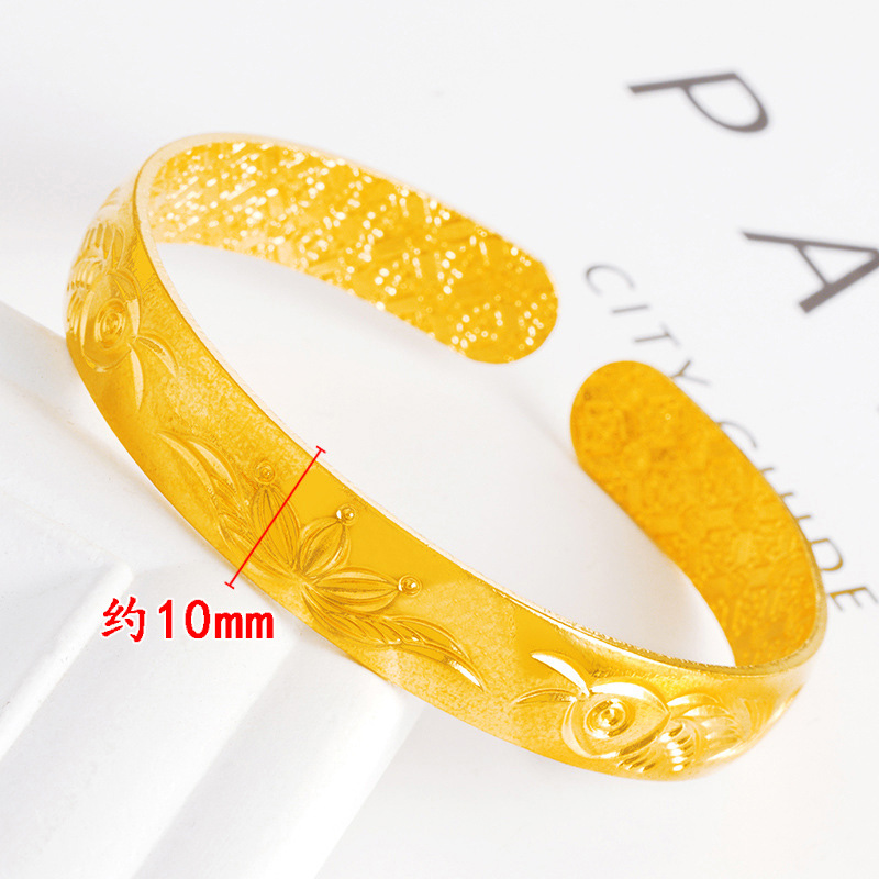 10mm abierto chapado 999 oro Fu pulsera fábrica directa arena oro pulsera madre retro flor pulsera