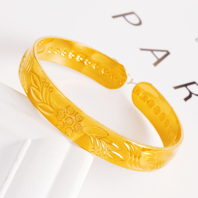 10mm abierto chapado 999 oro Fu pulsera fábrica directa arena oro pulsera madre retro flor pulsera