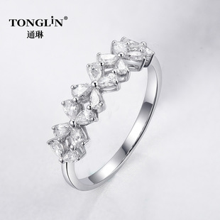 Tonglin Cold Style 9K Four-Leaf Clover Ring for Women 18K Water Drop Diamond Flower Gold Trendy Gold K Gold Jewelry