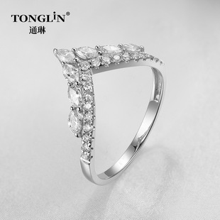 Cross-Border Marquise V Ring Au750 Ring for Women 18K White Gold South African Diamond Jewelry DIY Diamond Ring Hand Jewelry Amazon