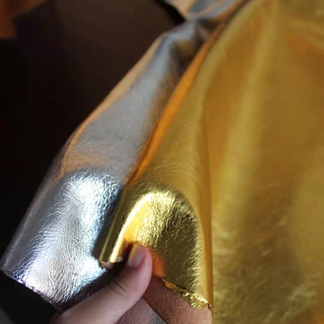 金色银色头层贴膜自然摔纹头层牛皮皮料