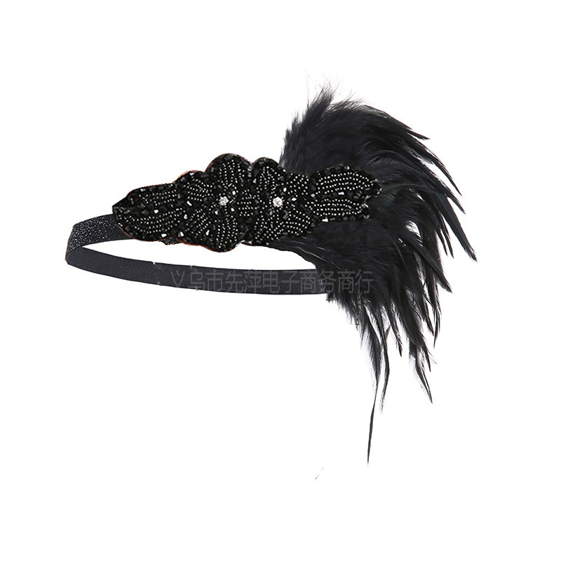 1920S Feather Headband European and American Diamond Headband Halloween Retro Feather Headband Gats比亚 Amazon Hot Sale