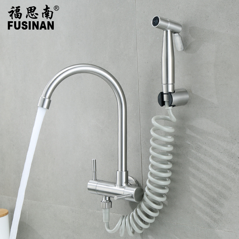 304 stainless steel balcony laundry pool mop pool into the wall single cold faucet one in two out of the sink nozzle spray gun