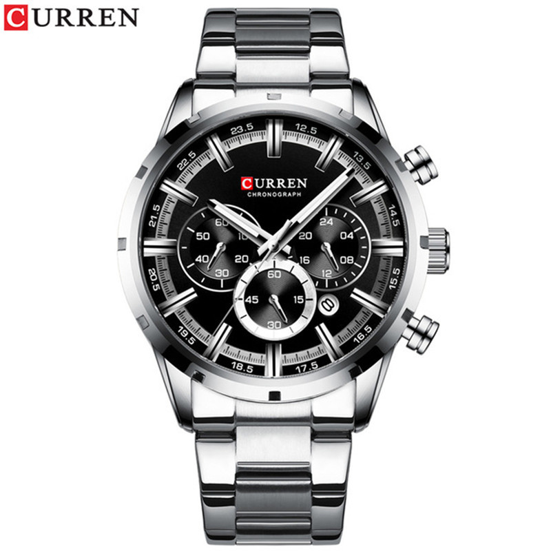 CURREN 8355 reloj impermeable para hombres de moda reloj de correa de acero de flujo de moda multifuncional de seis pines