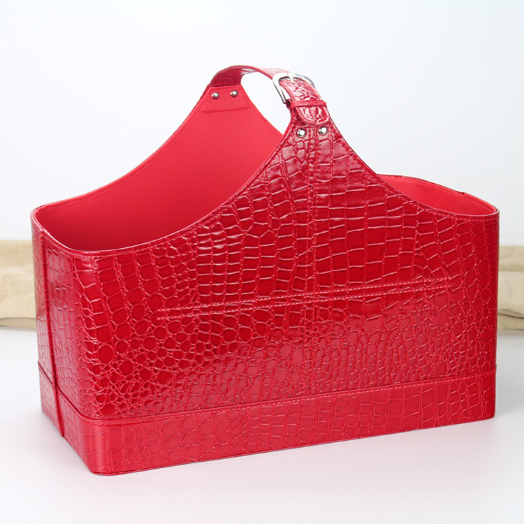 现货红色PU皮篮子鲜花红酒皮质礼品篮商场促销食品手提篮仿皮礼盒