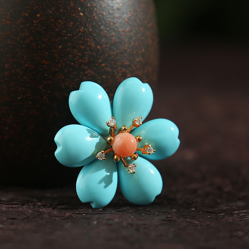 Synthesized turquoise brooch