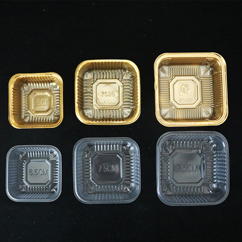 Blister transparente dorado pastel de luna de mediados de otoño soporte inferior cuadrado yema de huevo bandeja crujiente embalaje desechable soporte interno 50g-120g