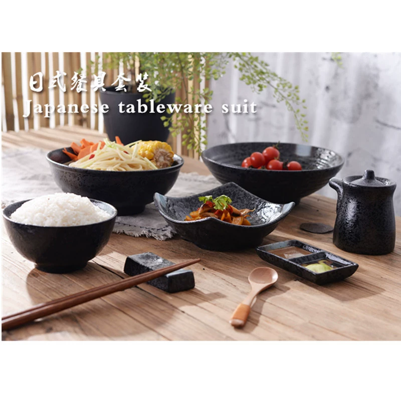 Japanese retro ceramic tableware, soup bowl, set for hotel