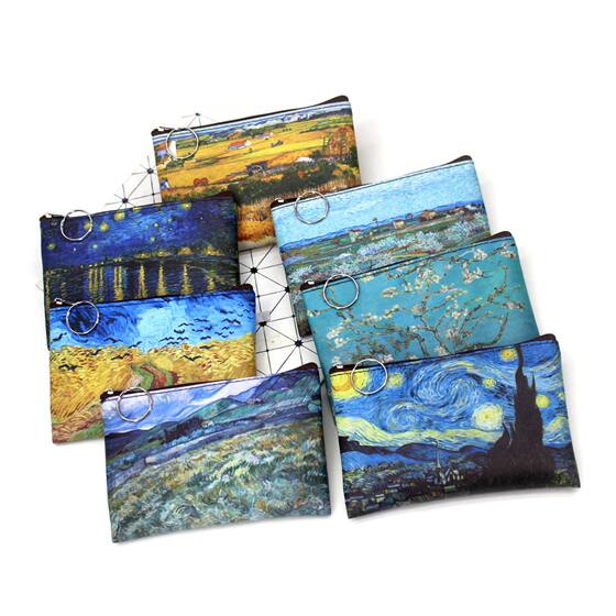 Classical printing creative zero wallet nostalgic oil painting coin bag ladies hands small square bag retro student wallet