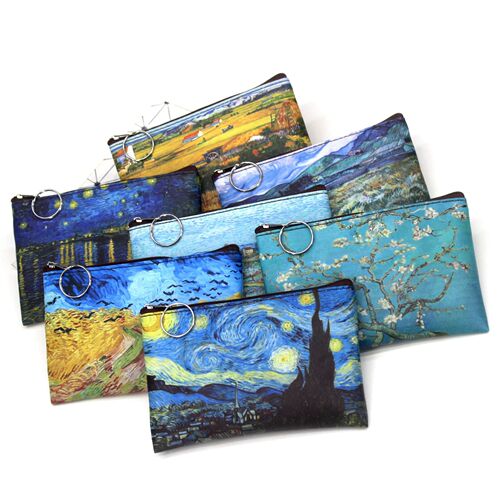 Classical printing creative coin purse nostalgic oil painting coin bag ladies hand small square bag retro student small purse