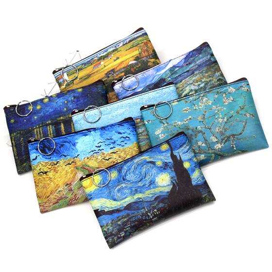 Classical printing creative zero wallet nostalgic oil painting coin bag ladies hands small square bag retro student wallet