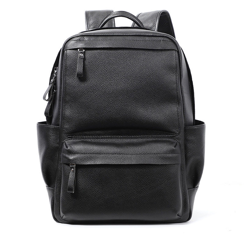 Ba lô nam da bò thật 15.6 inch chống nước, túi đeo vai du lịch đựng laptop 43×30×18 cm — Màu đen