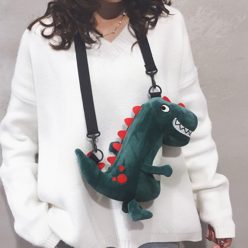 Cartoon ins student crossbody bag for women dinosaur doll shoulder doll bag personality cute ugly plush bag