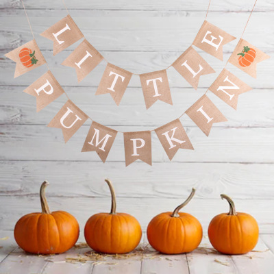 感恩节欧美装饰拉旗 little pumpkin拉旗 小南瓜横幅节日气氛旗子|ms