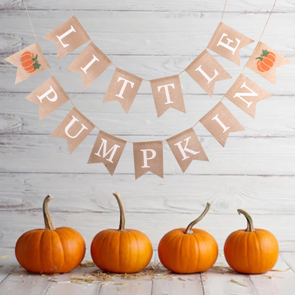 感恩节欧美装饰拉旗 little pumpkin拉旗 小南瓜横幅节日气氛旗子|ms