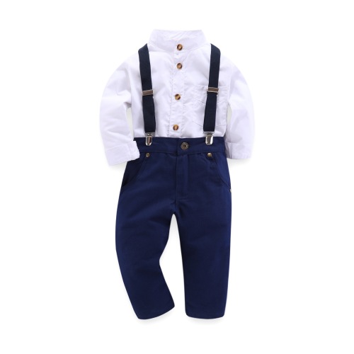 SAMGAMI BABY Autumn New Children's Clothing Fashion Korean Version Boys' Gentleman Set White Shirt + Overalls