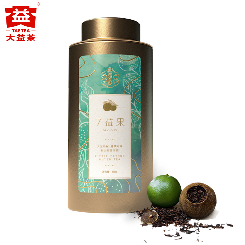 大益金柑普新会陈皮柑普茶小青柑7益果80g/罐小橘普洱熟茶叶