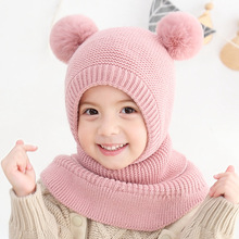 儿童帽子冬韩版双球护耳一体男童针织毛线帽保暖儿童帽子MZ8350