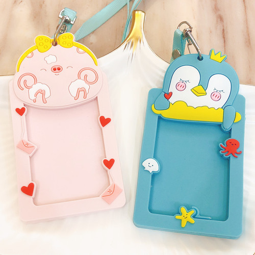 Bus card holder three-dimensional silicone access control cute student halter neck cartoon card holder card bag with lanyard can add LOGO