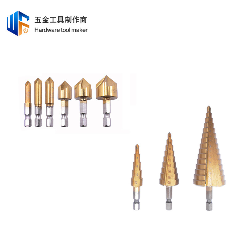 26 Unids broca traje mango hexagonal pagoda taladro Corcho broca de oro punzón de posicionamiento punzón de cinco cuchillas biselado dispositivo