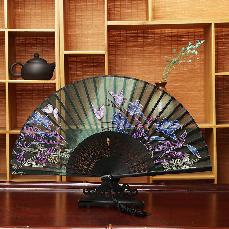 Estilo japonés ventilador de artesanía logo translúcido ventilador plegable mariposa a juego kimono estilo antiguo danza ventilador plegable al por mayor