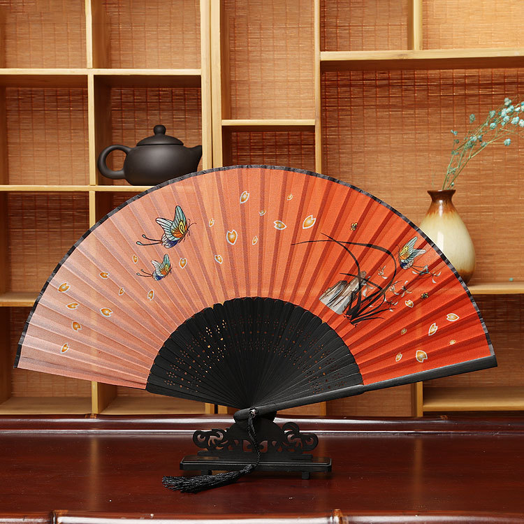 Estilo japonés ventilador de artesanía logo translúcido ventilador plegable mariposa a juego kimono estilo antiguo danza ventilador plegable al por mayor