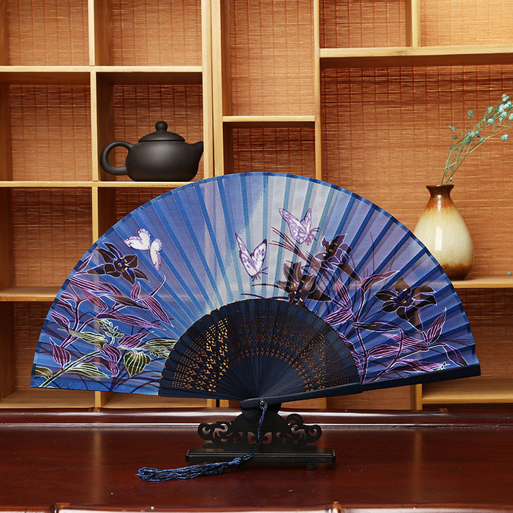 Estilo japonés ventilador de artesanía logo translúcido ventilador plegable mariposa a juego kimono estilo antiguo danza ventilador plegable al por mayor
