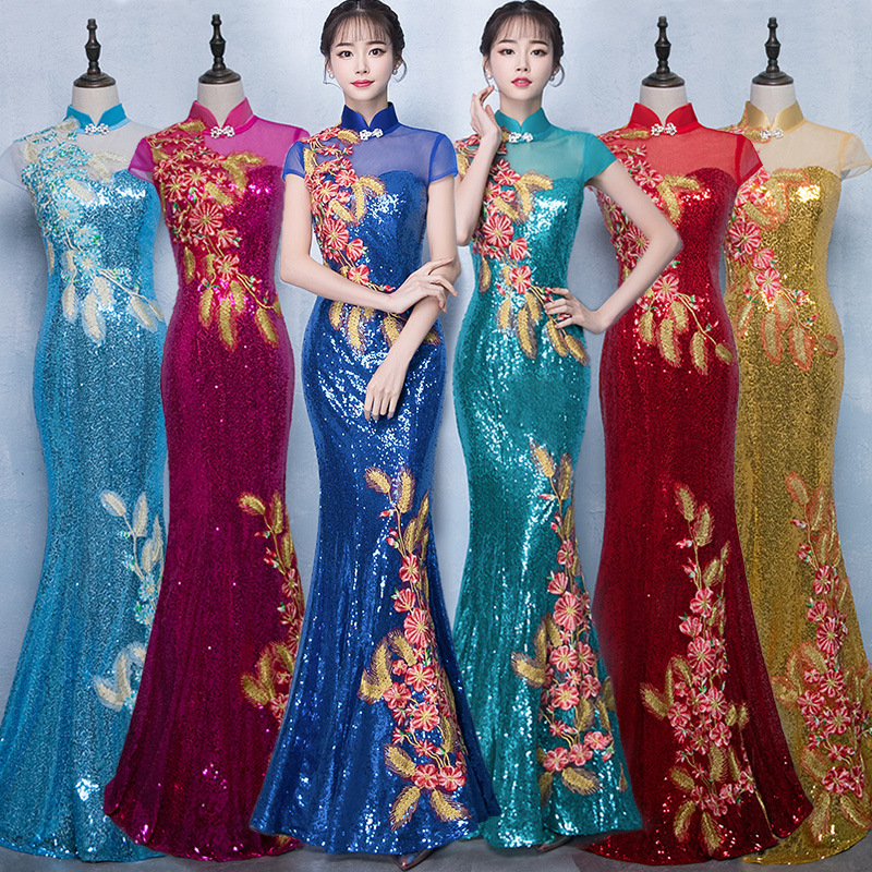 Evening Dress for Women 2026 New Style Banquet Queen Cheongsam Simple and Elegant Host Evening Dress Performance Costume