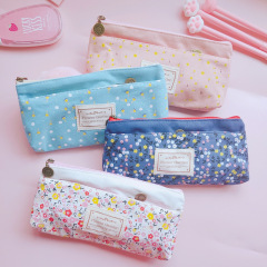 Korean Stationery Pastoral Fresh Small Floral Nectar Double Zipper Pen Bag Stationery Bag Storage Pen Bag
