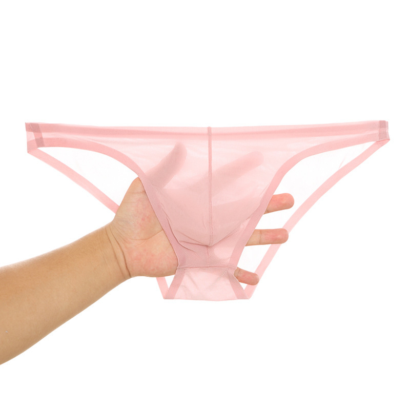 Factory Direct Sales Men's Seamless Briefs Thin Ice Silk Translucent U Convex Breathable Large Size Underwear Export Wholesale