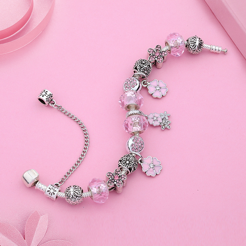 Bracelet jonc fleur émail et cristal rose collection automne_voghion.com