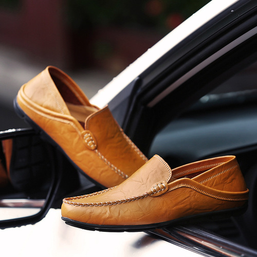 Autumn and winter British genuine leather bean shoes, soft leather shoes, trendy and popular casual driving lazy shoes, heel can be stepped on driving shoes