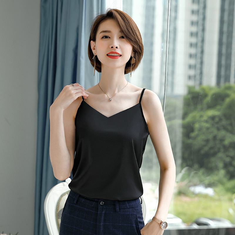 Spring and Summer V-Neck Imitation Silk Top, Elegant Inner Wear Satin Camisole for Women, 2026 New Style Base Shirt Spring and Summer V-Neck Imitation Silk Top, Elegant Inner Wear Satin Camisole for Women, 2026 New Style Base Shirt