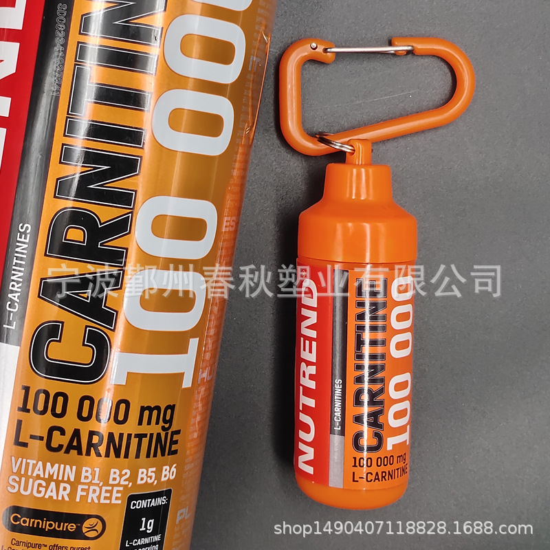 Fabricante 30g 45g 65g de proteína en polvo embudo cuadrado mosquetón portátil tamaño polvo olla en polvo de proteína en forma de barril