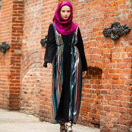 L214 彩色竖条亮片刺绣雪纺拼接长袖外套开衫跨境女装