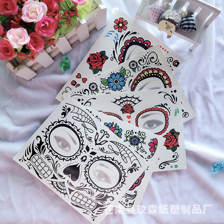 European and American Halloween Face Tattoo Stickers Dead Day Personality Masquerade Ball Face Stickers Wholesale European and American Halloween Face Tattoo Stickers Dead Day Personality Masquerade Ball Face Stickers Wholesale