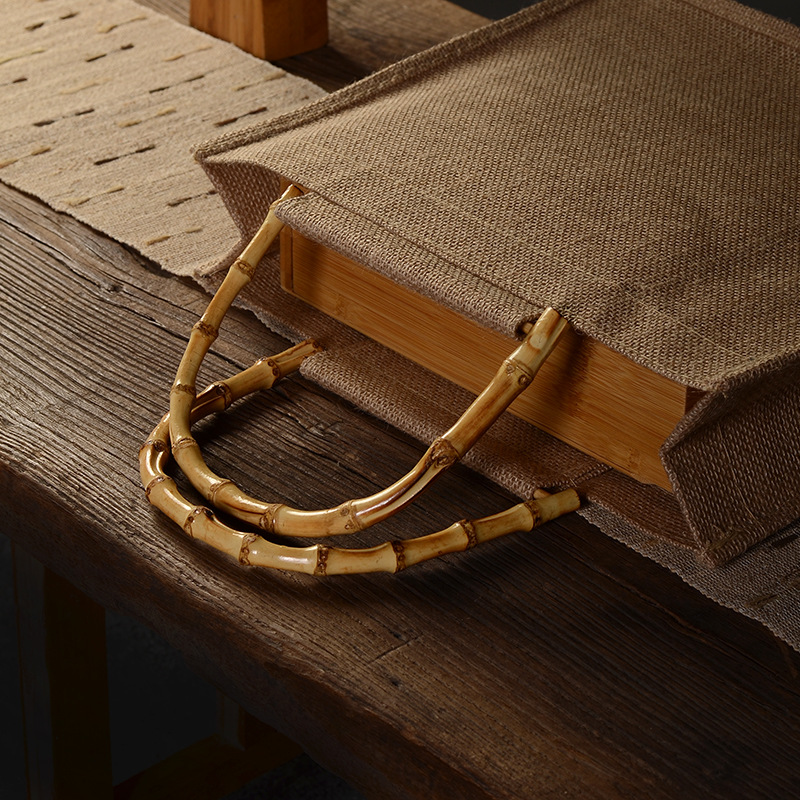 Mango de bambú bolsa de mano de lino conjunto artístico natural impermeable práctico regalo púrpura arcilla olla de almacenamiento multi-tamaño bolsa de compras