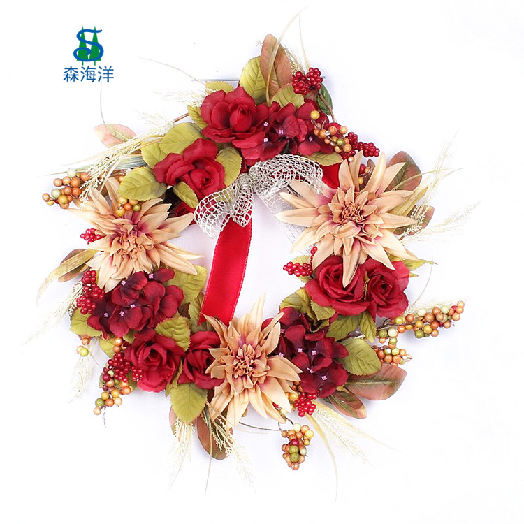 Venta directa de fábrica, corona de ratán con hojas de arce de otoño, festival de la cosecha de calabazas, corona del festival de la cosecha de otoño, decoraciones colgantes para puertas y ventanas