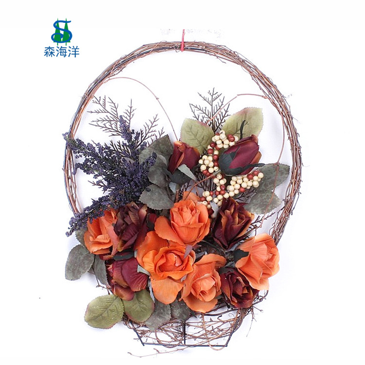 Venta directa de fábrica, corona de ratán con hojas de arce de otoño, festival de la cosecha de calabazas, corona del festival de la cosecha de otoño, decoraciones colgantes para puertas y ventanas