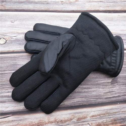 Bulk Sale Thick Fleece Lined Men's Winter Leather Riding Gloves with Warm Fleece for Deep Winter