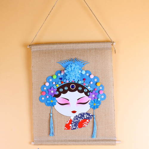 Kindergarten venue layout hanging paintings Chinese quintessence Peking Opera fabric arts and crafts linen floor hangings murals Chinese style