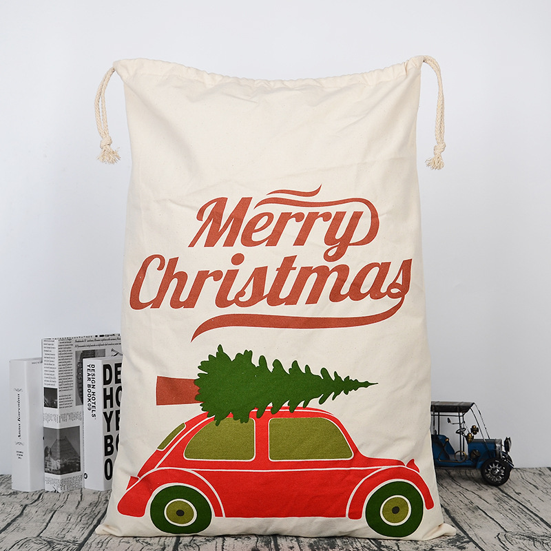 クリスマス純綿ヘラジカ模様キャンバスバッグ収納束口引き紐地色現物クリスマスバッグキャンディープレゼント袋|undefined