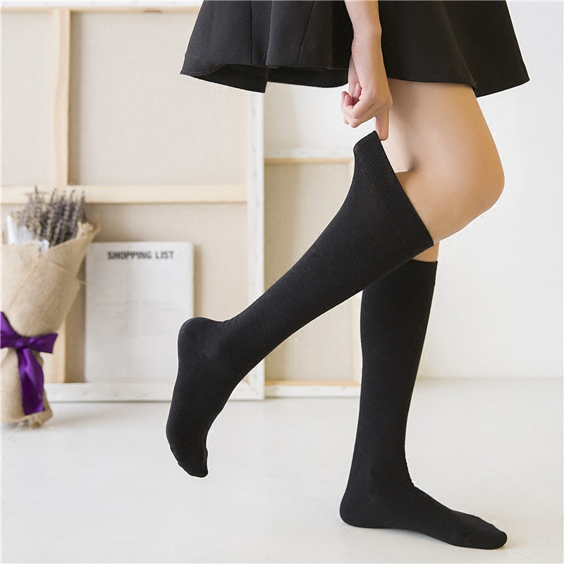 Spring and summer Japanese and Korean Department academic style knee solid color calf socks children pile socks boots JK uniform high cotton socks wholesale