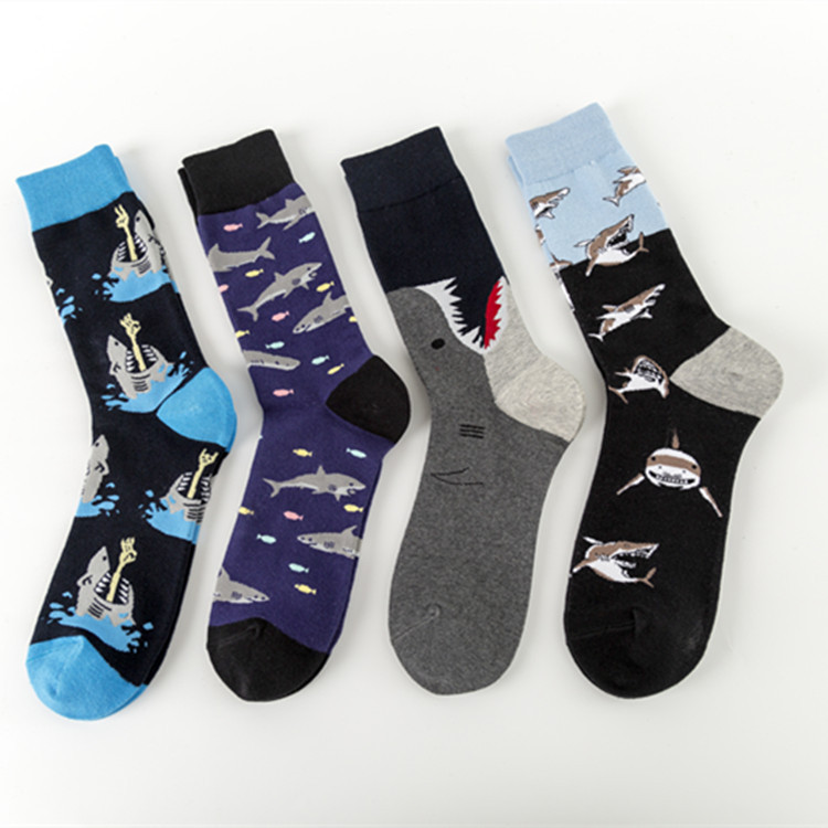 New Colorful Trendy Socks Colorful Socks Shark Series Casual Cotton Socks European and American Street Trend Mid-Tube Socks Wholesale