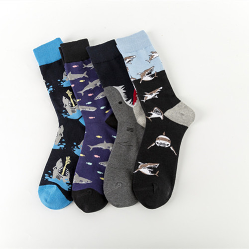 New colorful trendy socks colorful socks shark series casual cotton socks European and American street trend mid-calf socks wholesale
