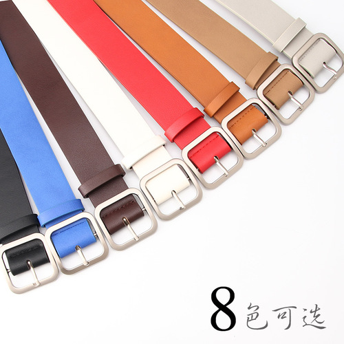 New Korean style women's belt, retro simple and versatile square buckle head pu leather, popular belt for women wholesale